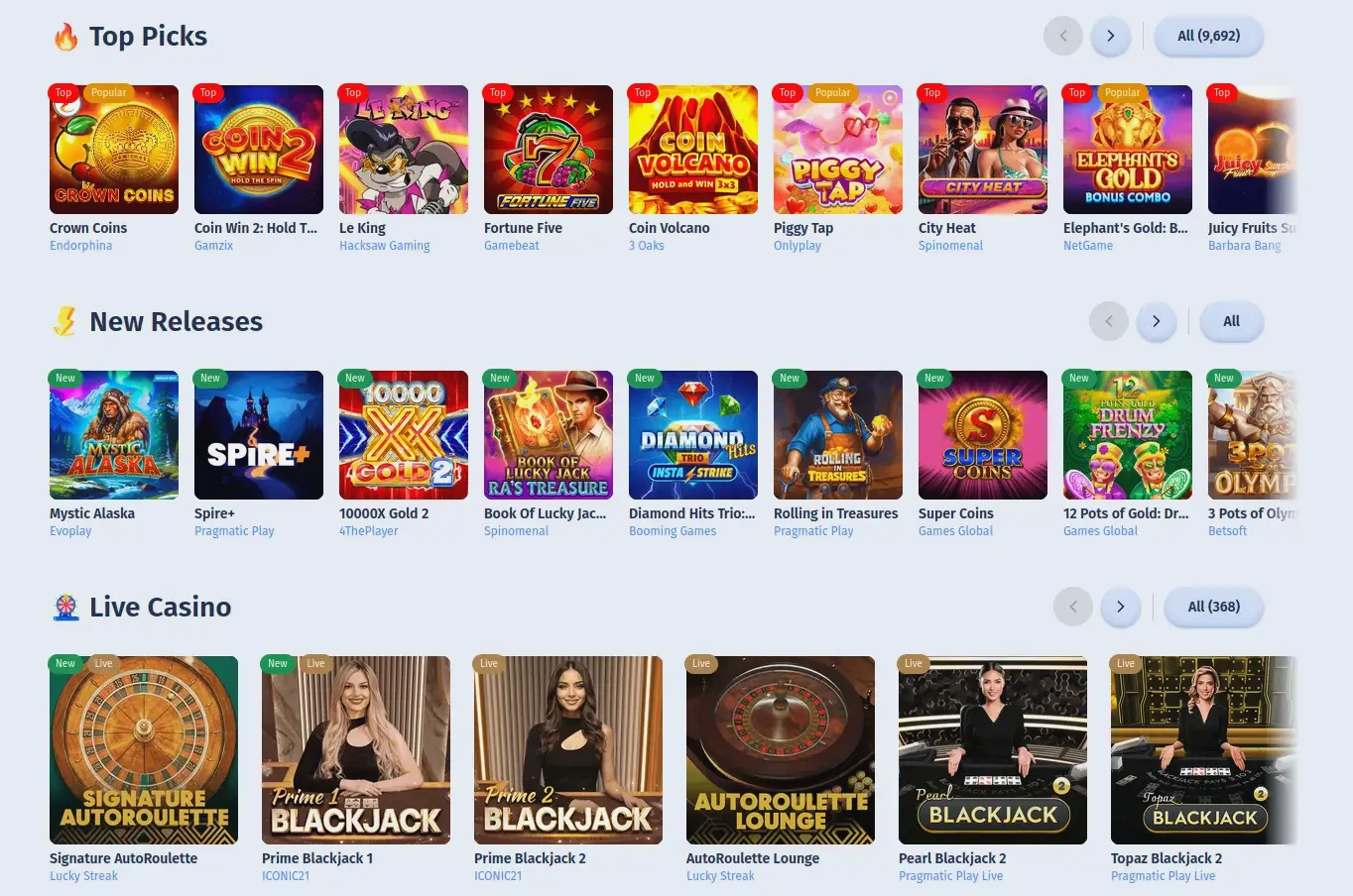 Koru Online Casino Spielübersicht